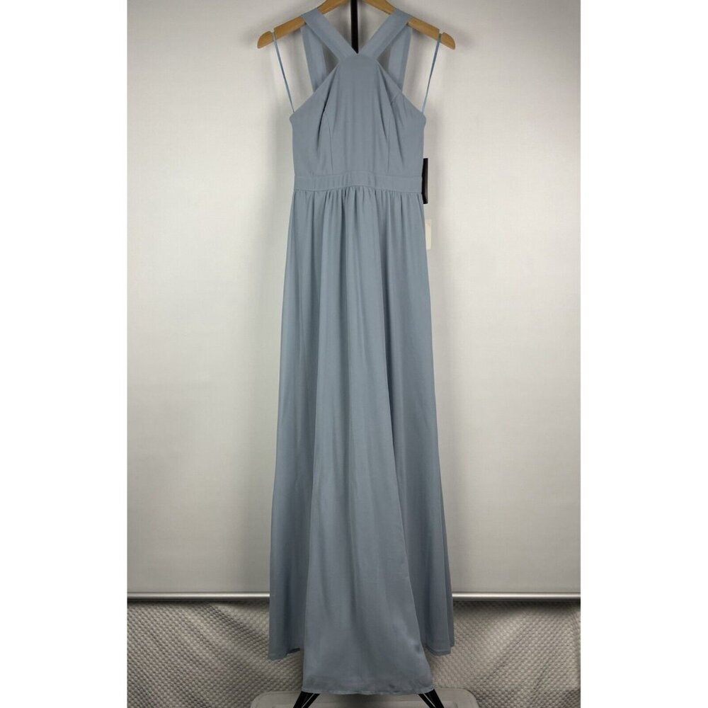 Lulu’s Light Blue Air of Romance Halter Neckline Maxi‎ Flowy Dress Size XS